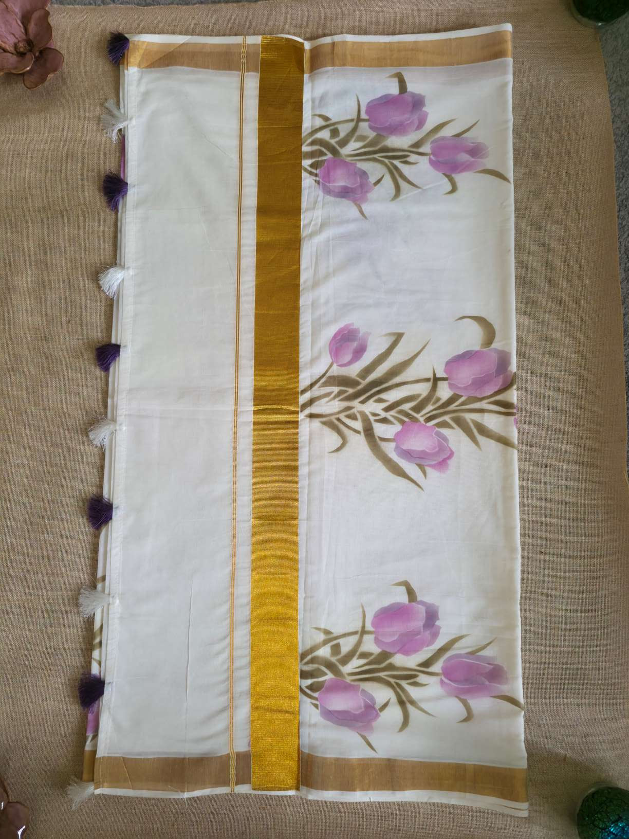 UP000041- Pure Cotton Printed Kerala Saree