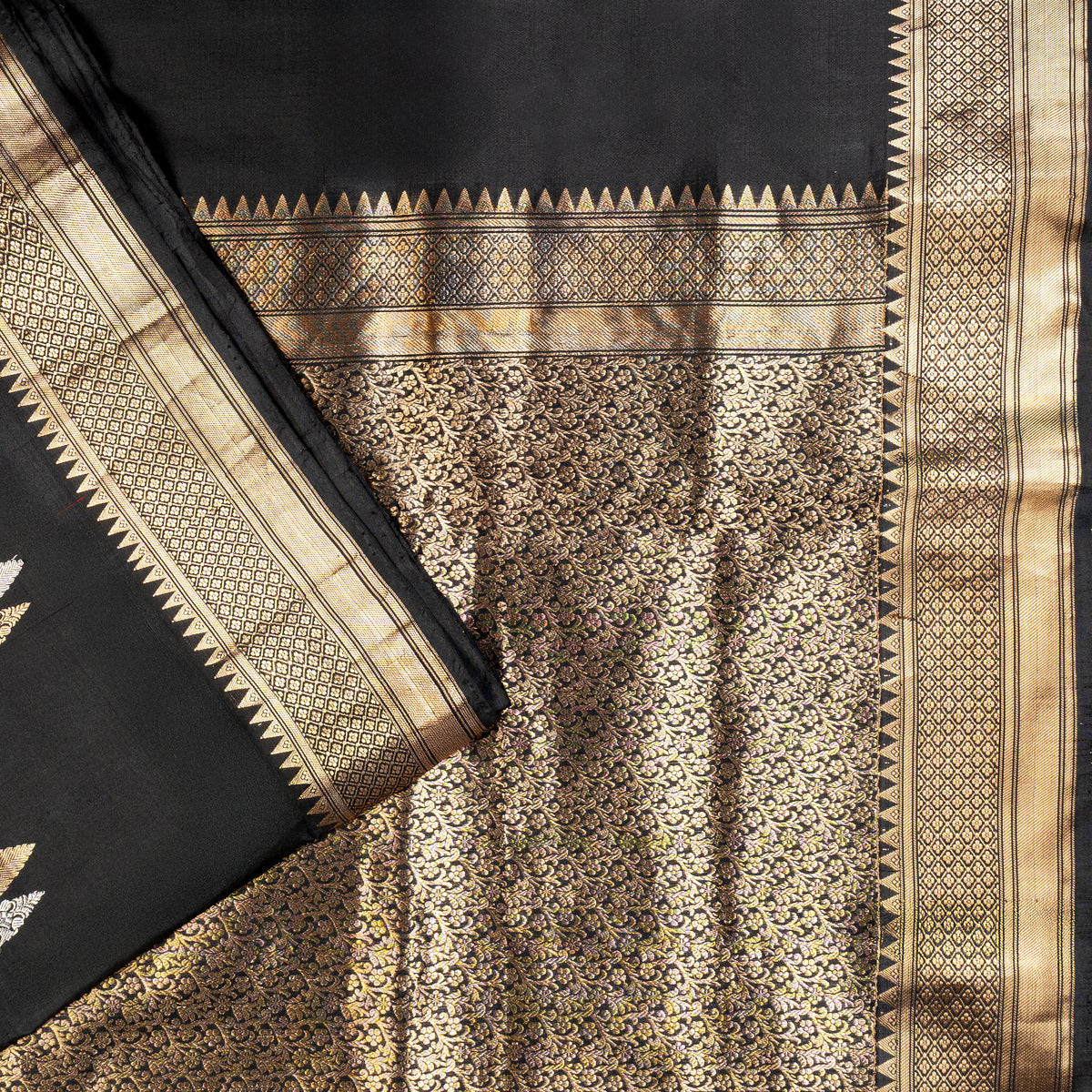 UP000008 - Black & Gold Banarasi Pure Silk - Katan Silk