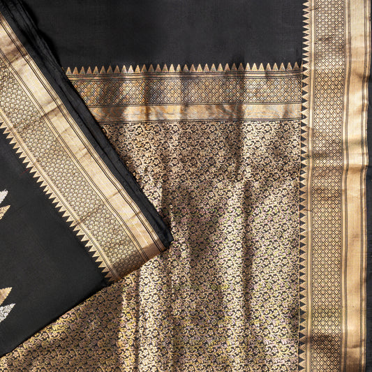 UP000008 - Black & Gold Banarasi Pure Katan Silk