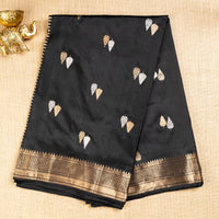 UP000008 - Black & Gold Banarasi Pure Silk - Katan Silk