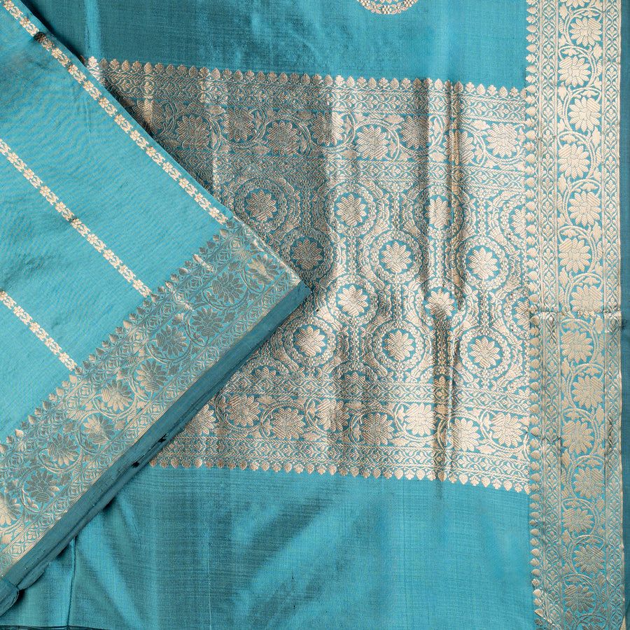 UP000010 - Turquoise Blue Banarasi Pure Silk - Katan Silk