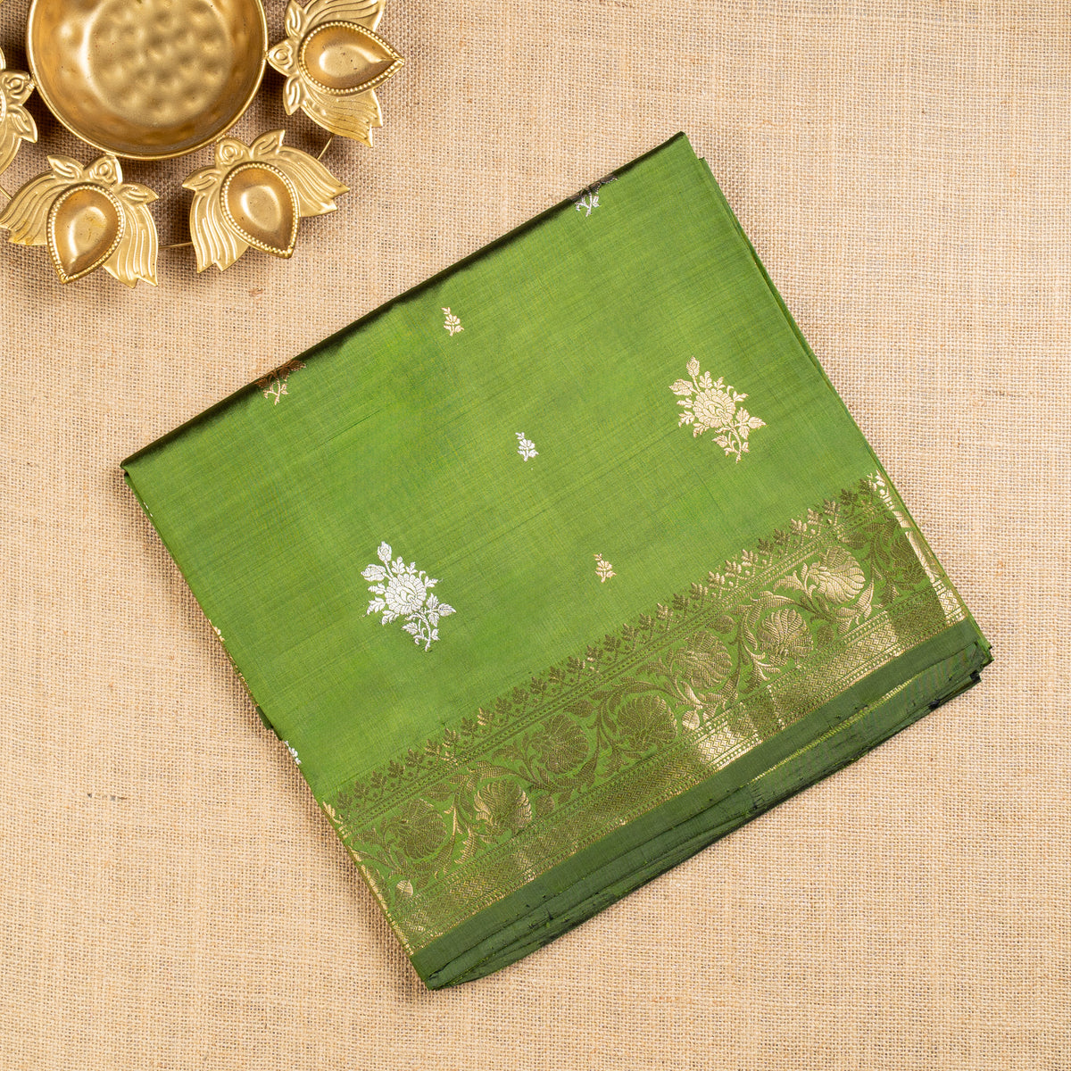 UP000021 - Banarasi Pure Katan Silk (Mehendi Green)