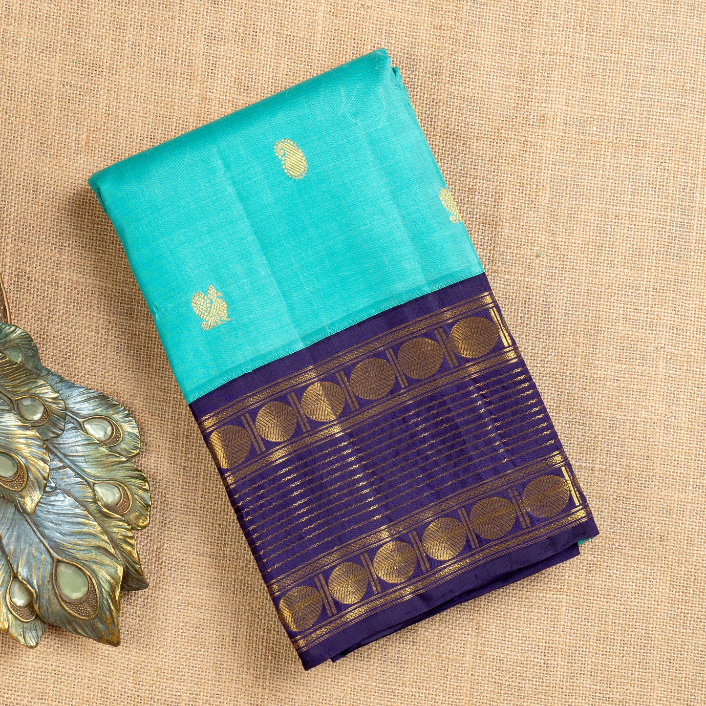 TN000035 Aqua Blue Korvai Kanjivaram Pure Silk