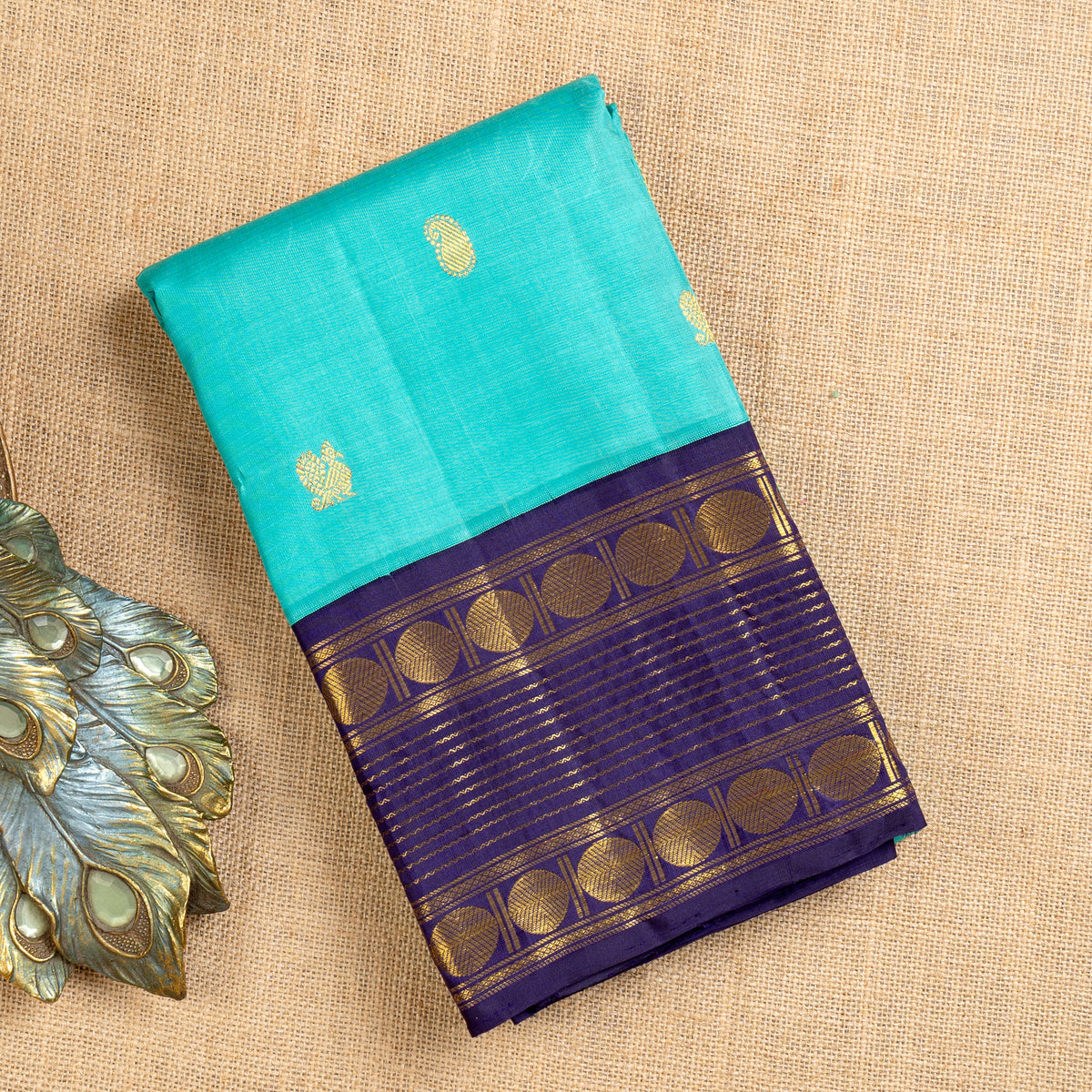 TN000035 - Aqua Blue Korvai Kanjivaram Pure Silk