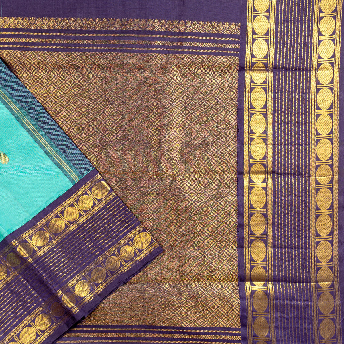 TN000035 - Aqua Blue Korvai Kanjivaram Pure Silk