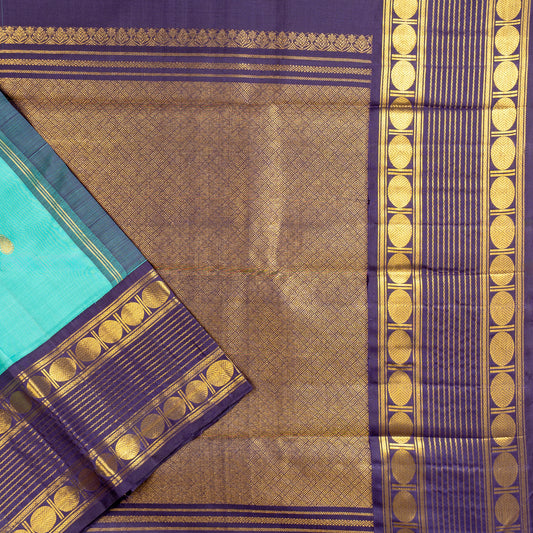 TN000035 Aqua Blue Korvai Kanjivaram Pure Silk