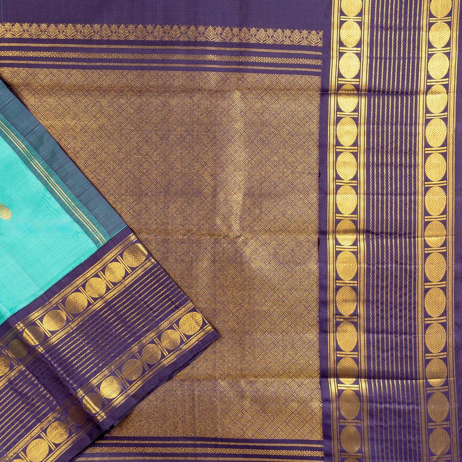TN000035 - Aqua Blue Korvai Kanjivaram Pure Silk