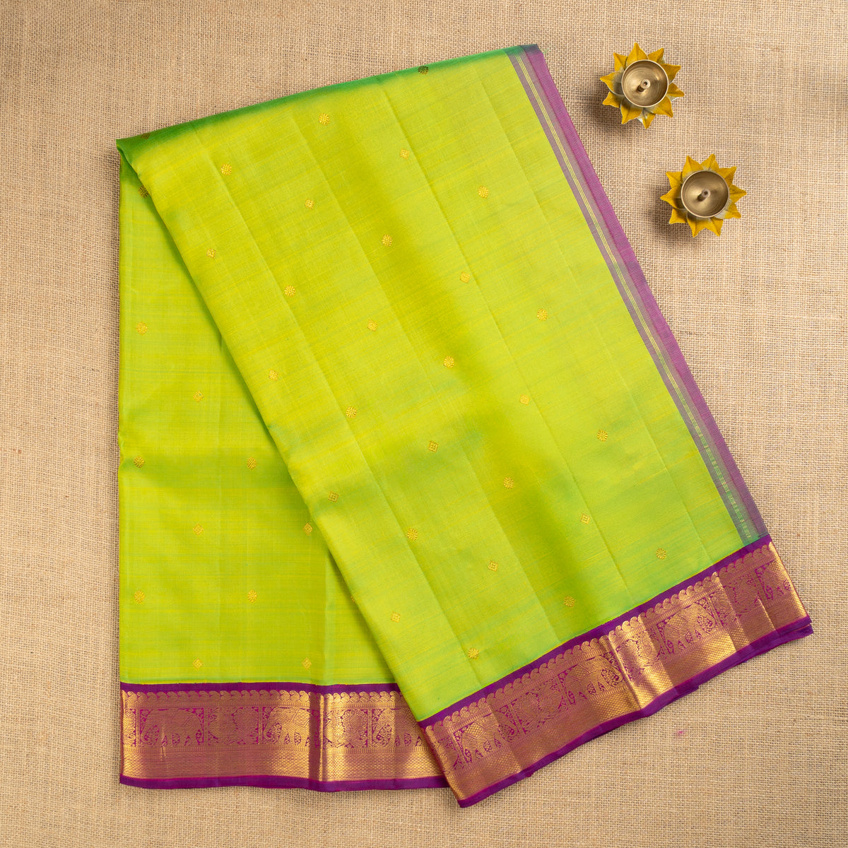 TN000032 - Neon Green Korvai Kanjivaram Pure Silk