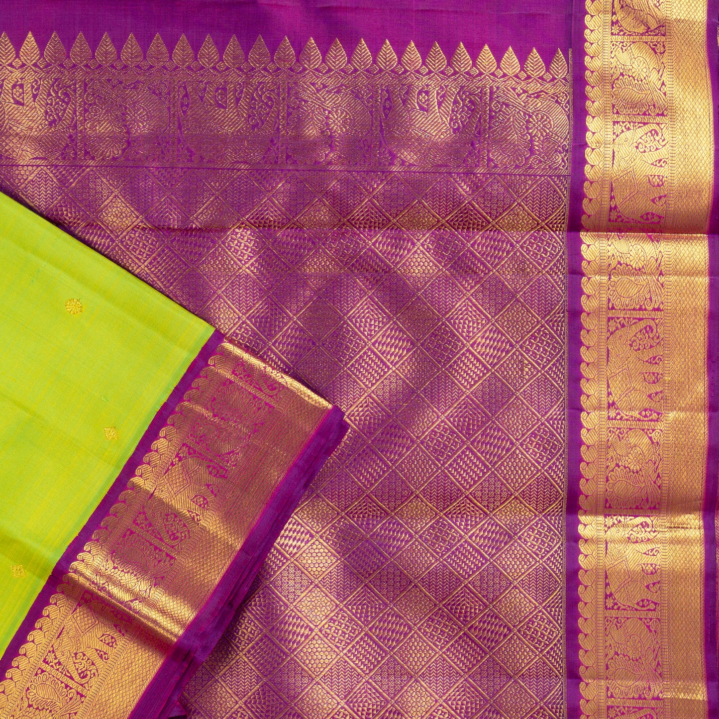 TN000032 - Neon Green Korvai Kanjivaram Pure Silk