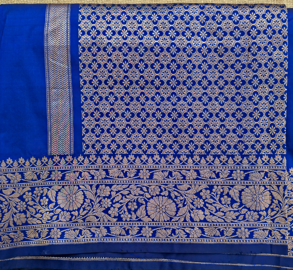 UP000007 - Banarasi Pure Silk -  Blue Katan