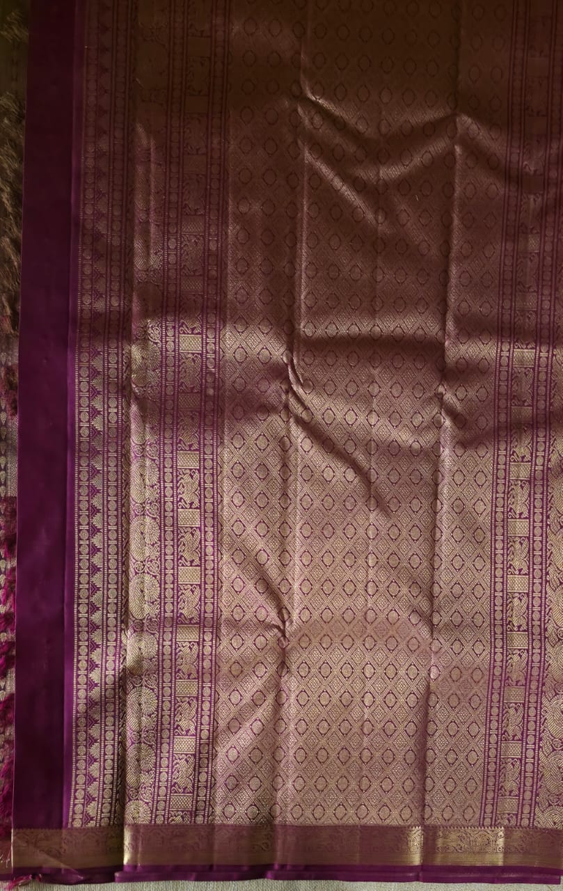 TN000029 - Aubergine Bridal Kanjivaram Pure Silk Saree