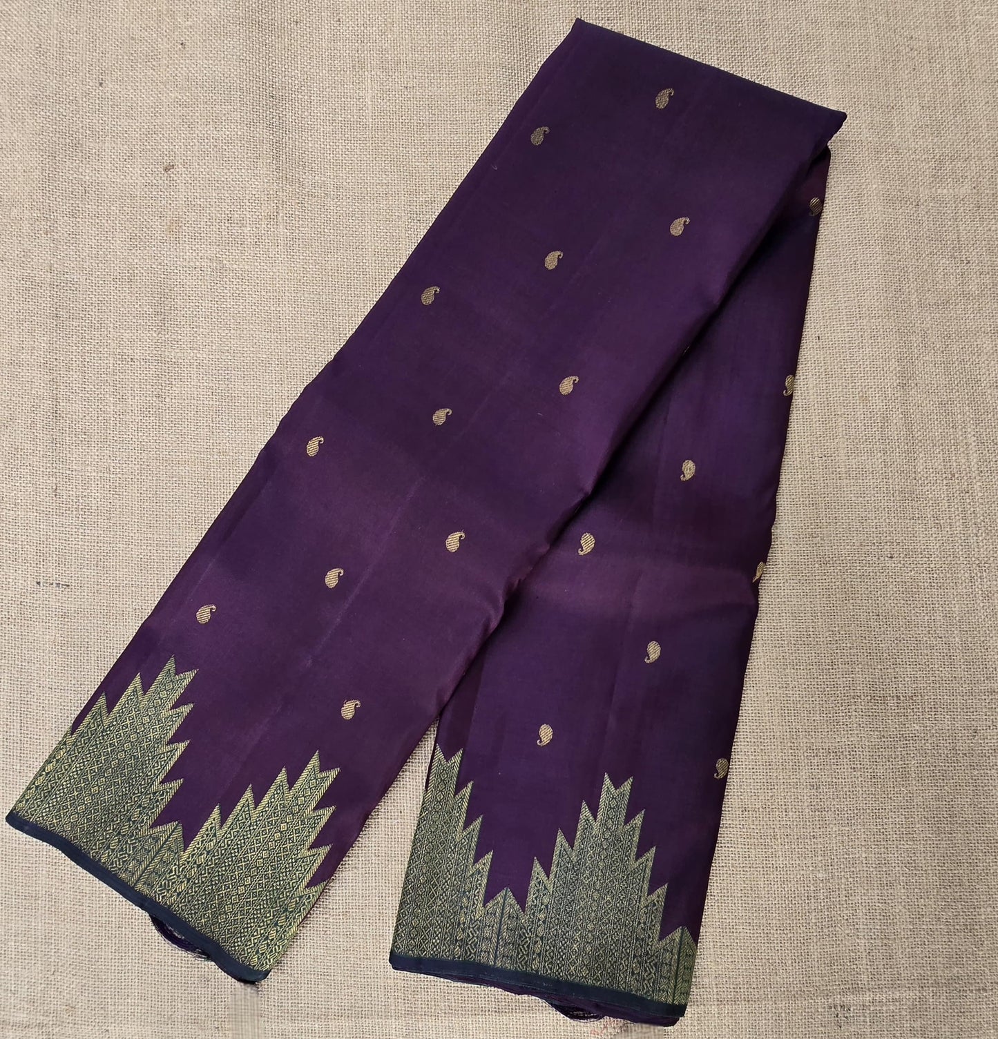 TN000031 - Brown/Green Temple Border Kanjivaram Pure Silk