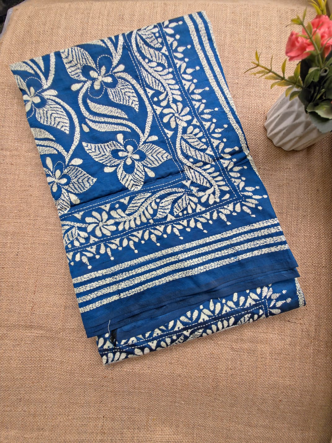 WB000003 - Pure Silk (Kantha Stitch) Teal Blue