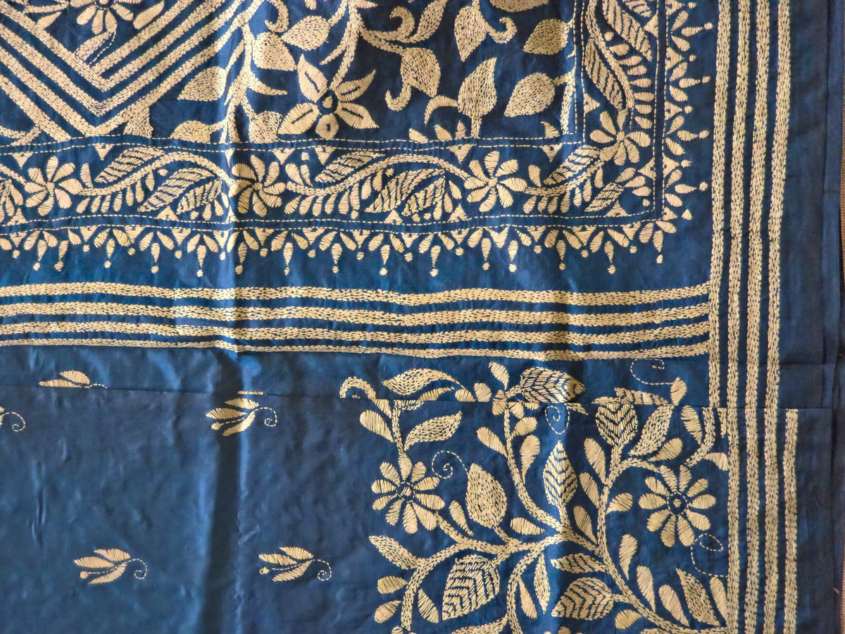 WB000003 - Pure Silk (Kantha Stitch) Teal Blue