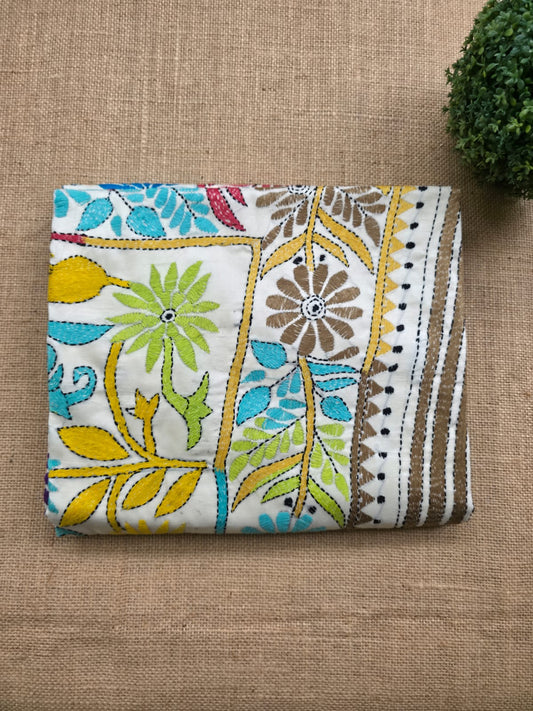 WB000005 - Pure Silk (Kantha Stitch) White