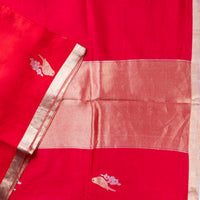 UP000005 - Banarasi Pure Silk Cherry Pink Raw Mango Kora Stripe