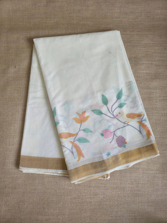 UP000044 - Pure Cotton Embroidery Kerala Saree