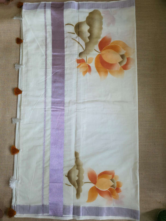 UP000043 - Pure Cotton Printed Kerala Saree