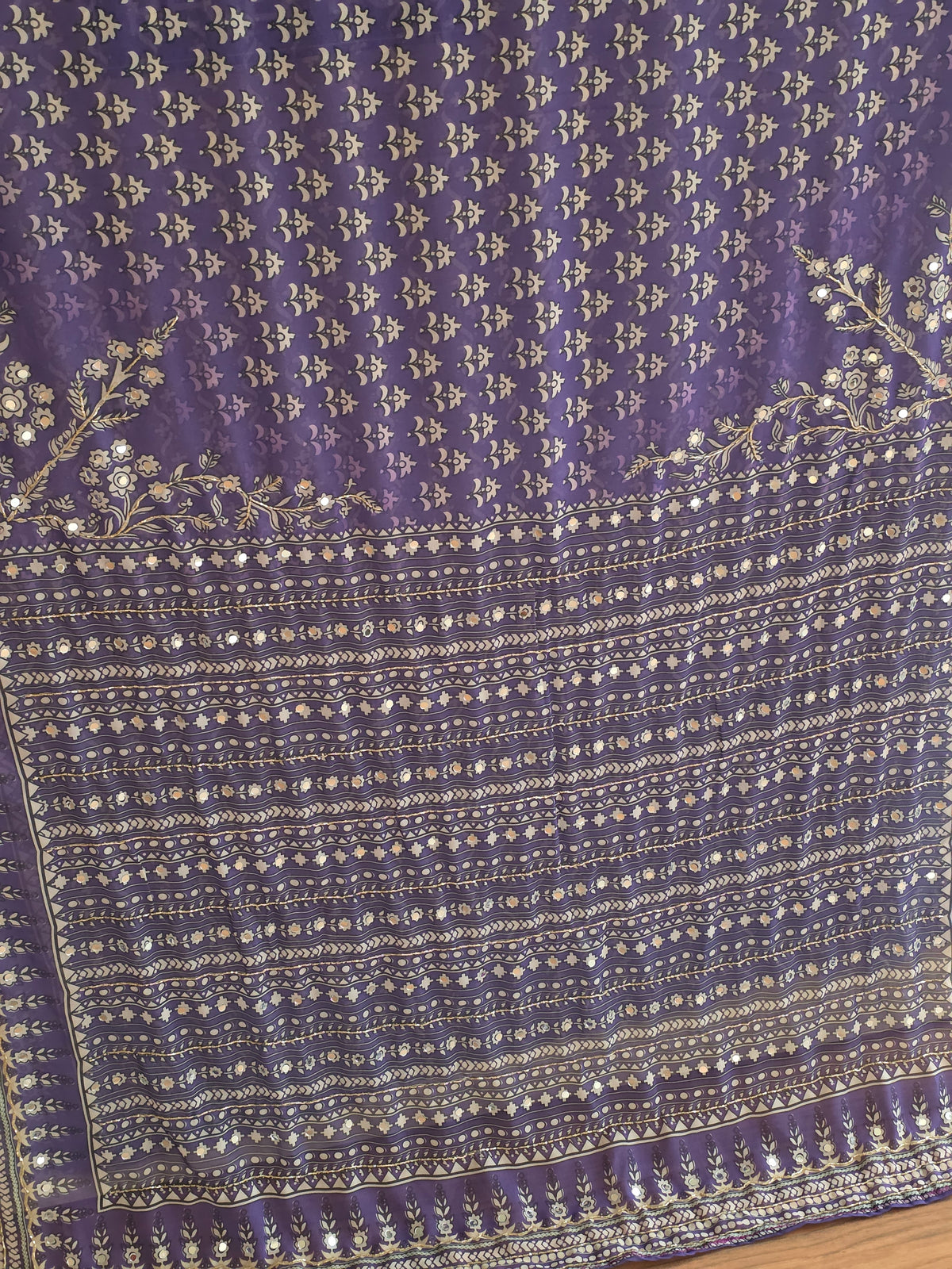 Purple Georgette Saree with Real Mirror & Cutdana Work