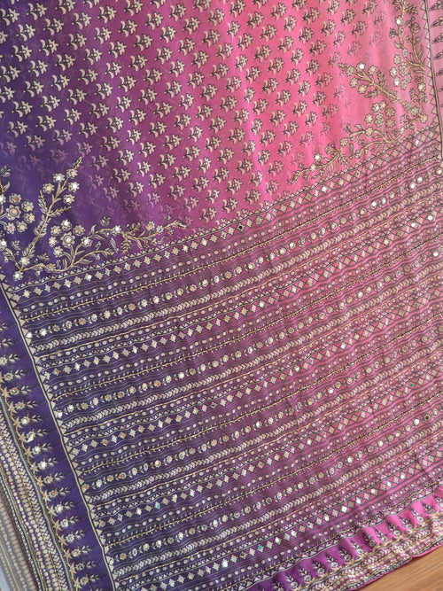 Georgette Saree with Real Mirror & Cutdana Work in  Pink n Purple contrast