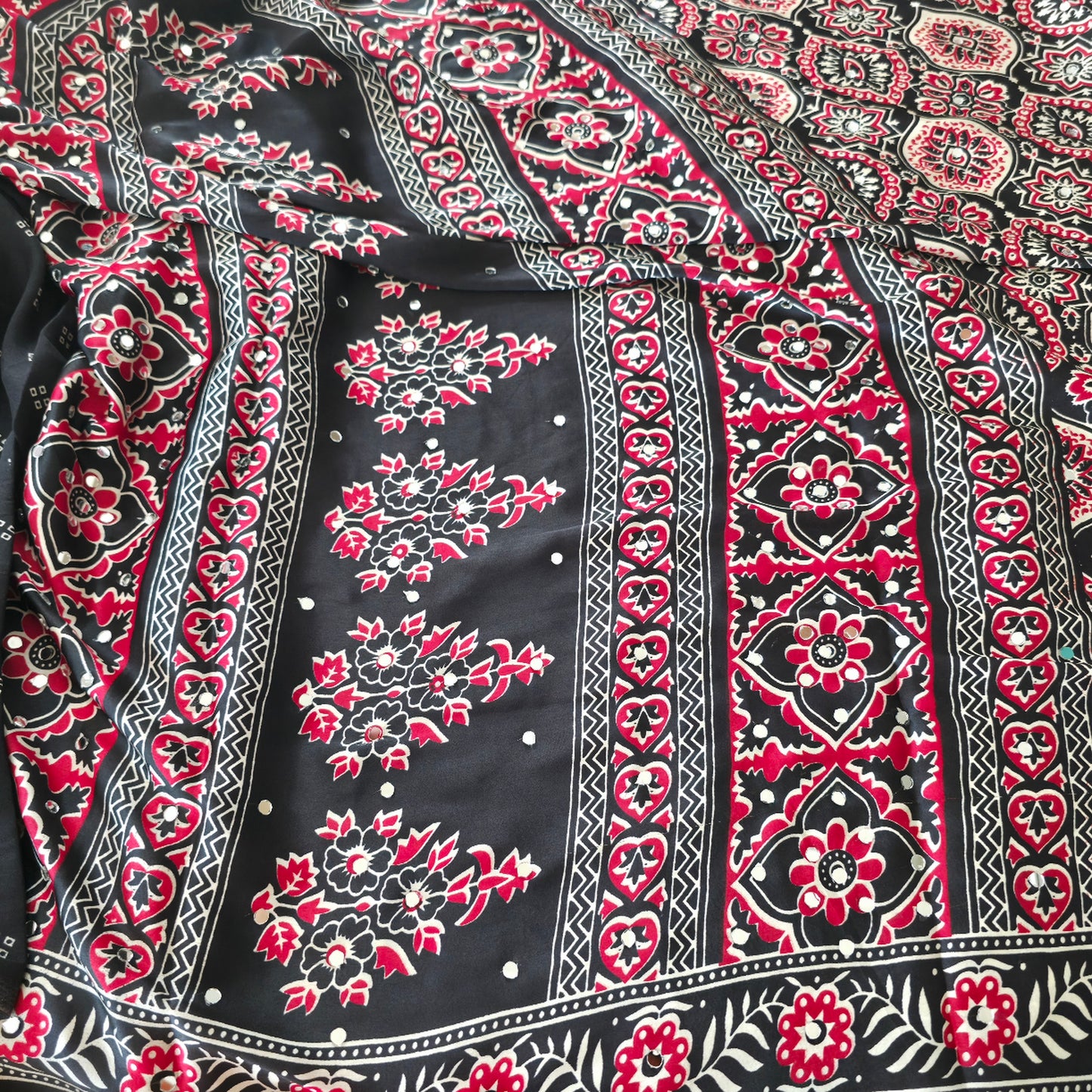 JD000127 Pure modal Ajrakh with mirror work Black / Red