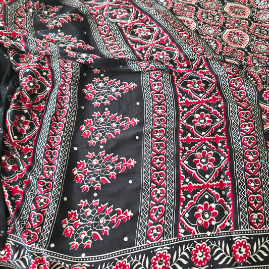 JD000127 Pure modal Ajrakh with mirror work Black / Red
