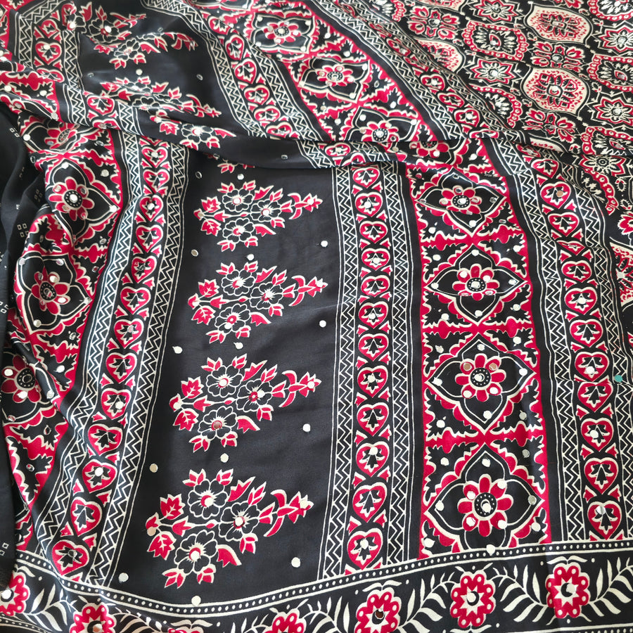 JD000127 Premium Modal Ajrakh with mirror work Black / Red