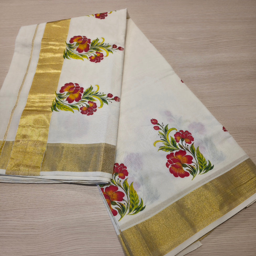 KL000073 Kerala Cotton Floral-Red print