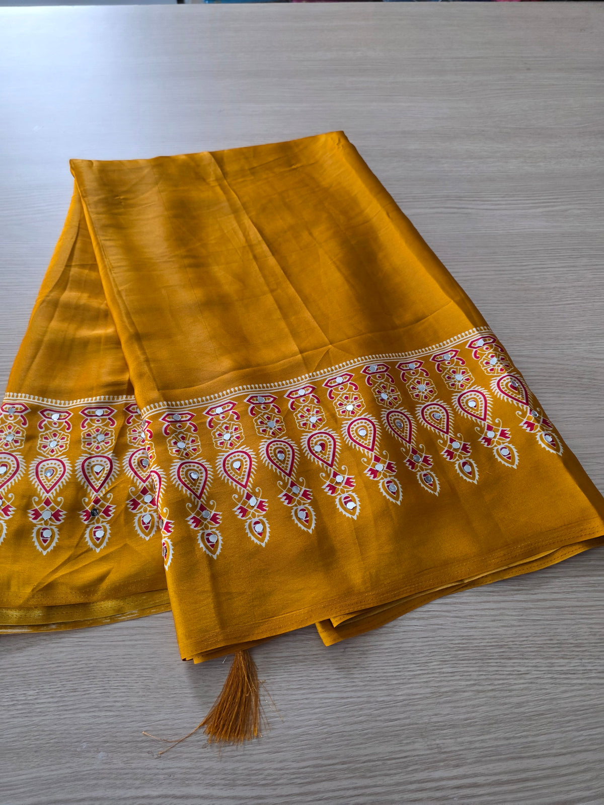 JD000530 Ajrakh mirror chiffon aran work