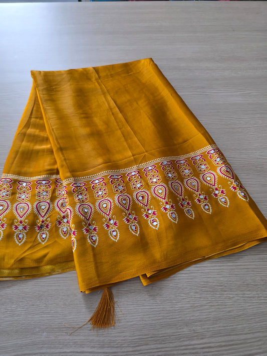 JD000531 Ajrakh mirror chiffon aran work