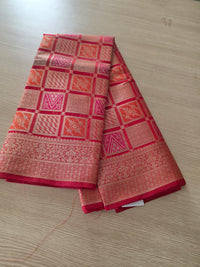 Red Banarasi weave with golden zari