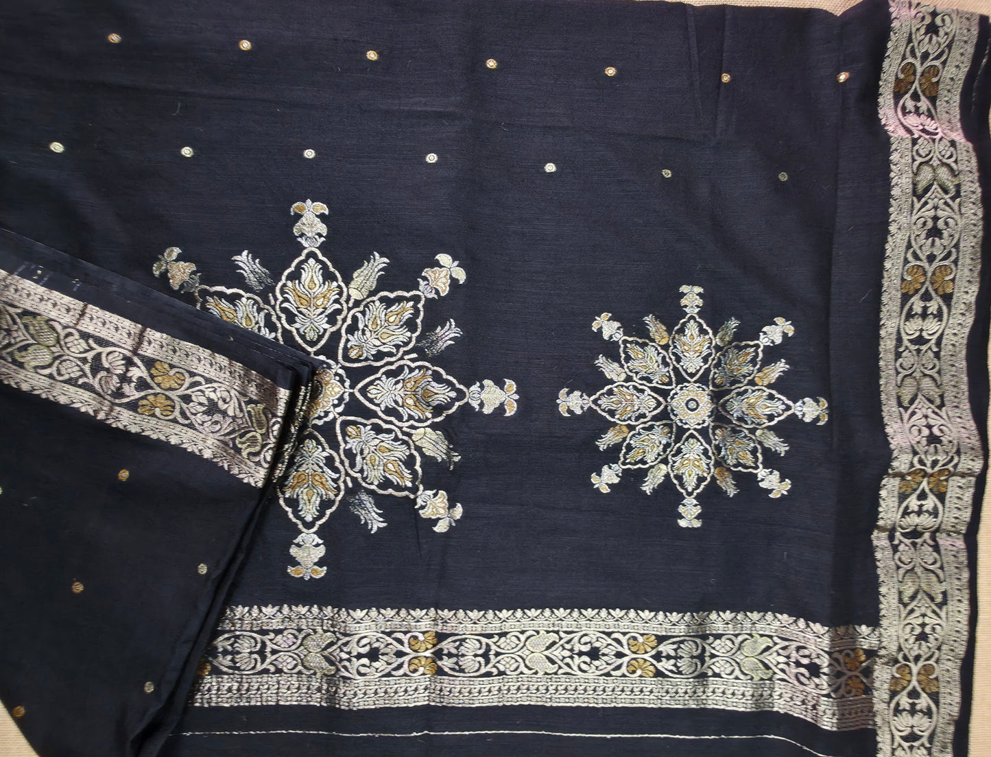 UP000146 - Banarasi Semi Silk Black with Meenakari