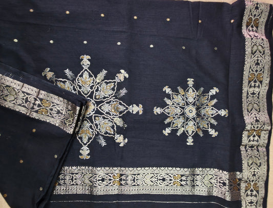 UP000146 - Banarasi Semi Silk Black with Meenakari