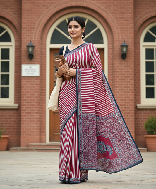 GJ000019 -Ajrakh Printed Silk Saree