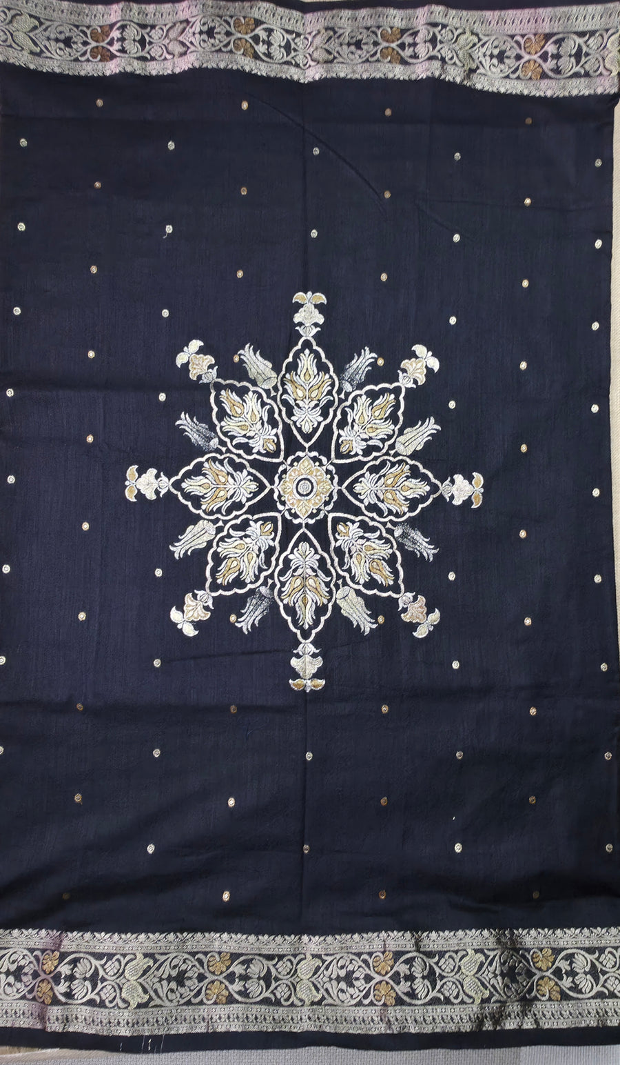 UP000146 - Banarasi Semi Silk Black with Meenakari