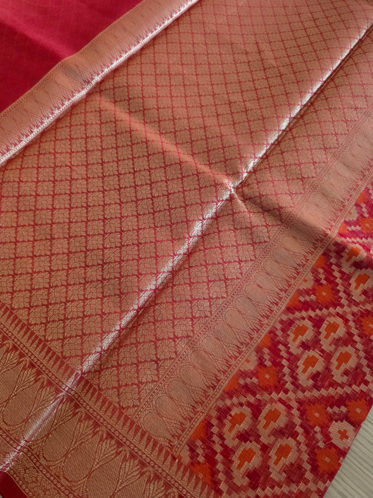 Red with gold zari weave