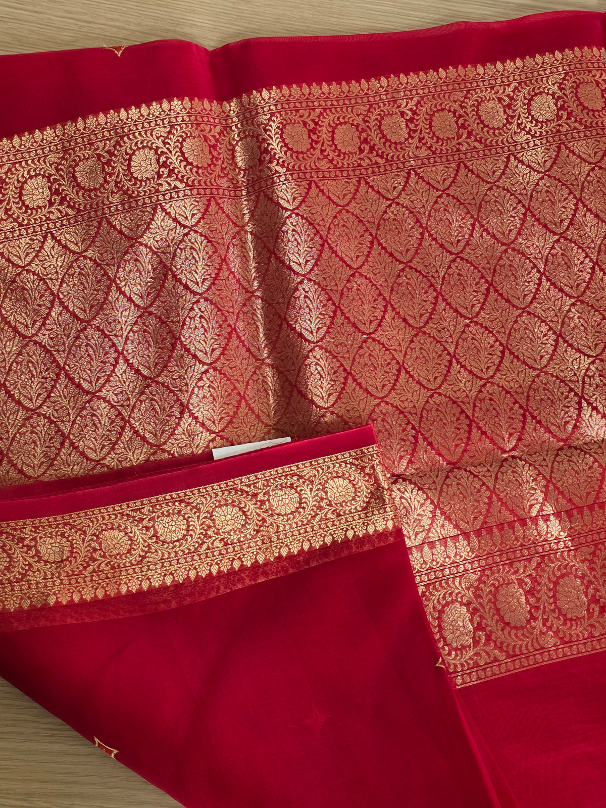 Pure Red Organza Gold Zari weaving