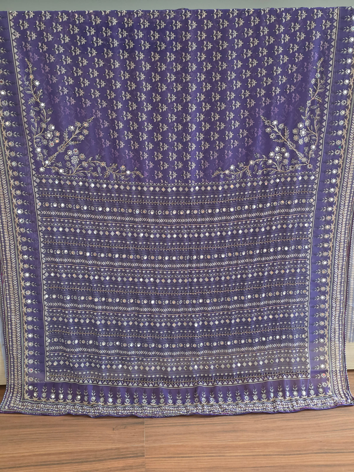 Purple Georgette Saree with Real Mirror & Cutdana Work