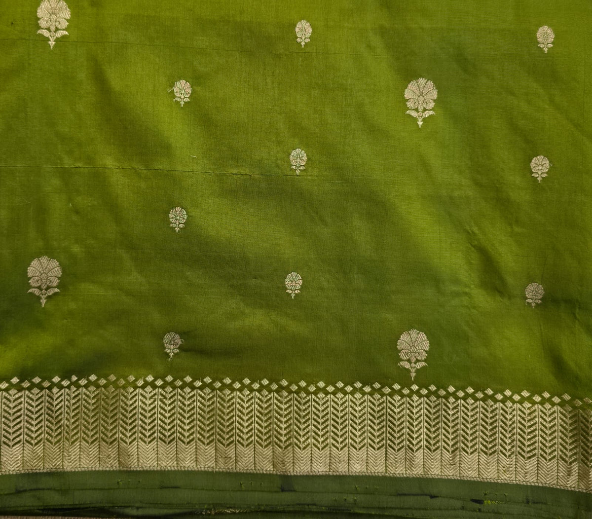 UP000012 - Olive Green Banarasi Pure Silk - Katan Silk
