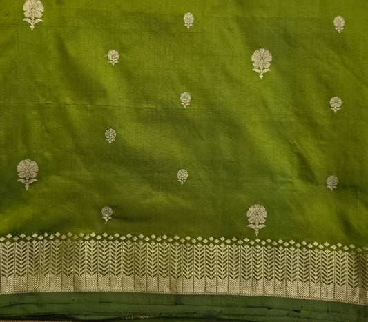 UP000012 - Olive Green Banarasi Pure Katan Silk Saree
