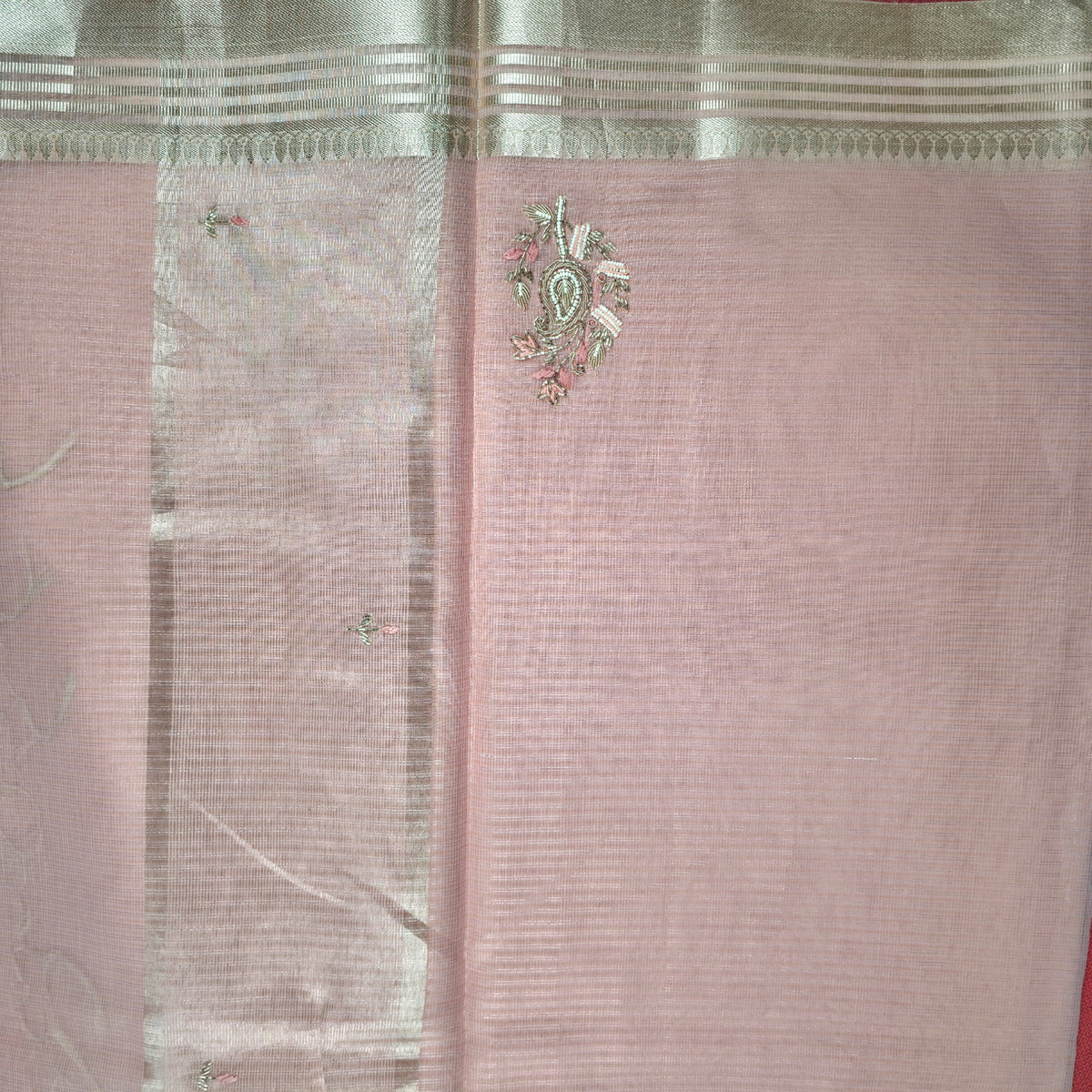 UP000162 - Banarasi Semi Kora Silk Buti Handwork