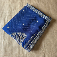 UP000194 - Blue Pure Organza Silk with Handcrafted seq Work
