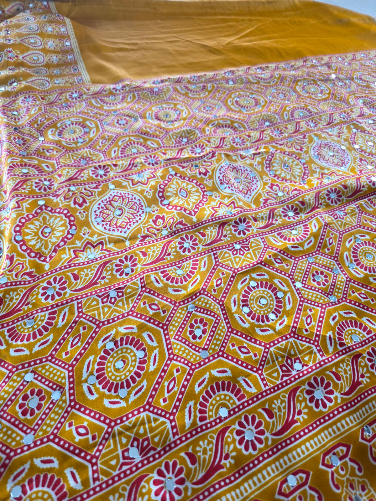 JD000530 Ajrakh mirror chiffon aran work