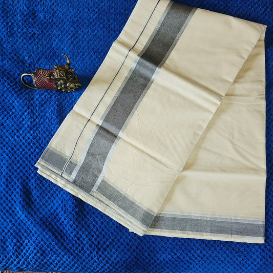 KL000005 - Kerala Saree-Silver Fancy - Black Border