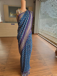 Blue and Purple contrast Georgette Saree with Real Mirror & Cutdana Work
