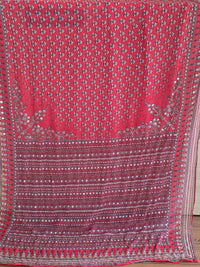 Red Georgette Saree with Real Mirror & Cutdana Work