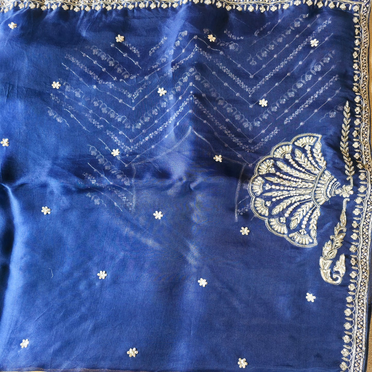 UP000194 - Blue Pure Organza Silk with Handcrafted seq Work