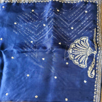 UP000194 - Blue Pure Organza Silk with Handcrafted seq Work