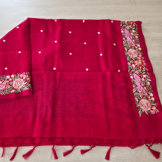 UP000230 Pure Tusser with Embroidery