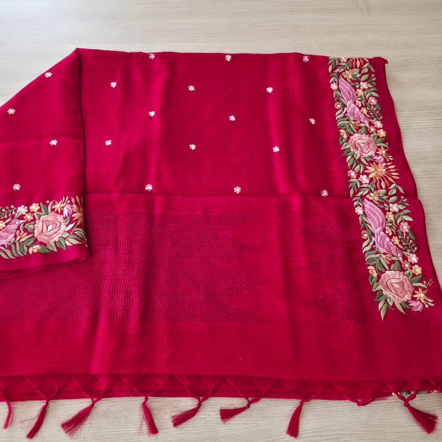 UP000230 Pure Tusser with Embroidery